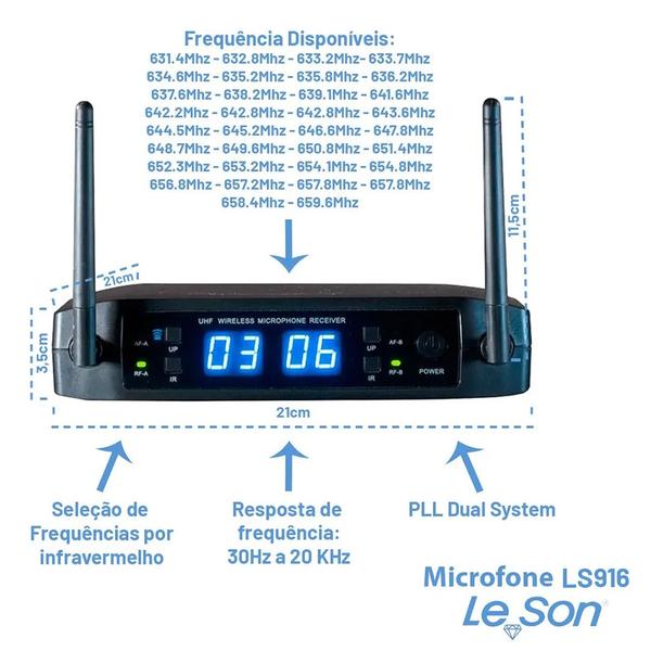 Imagem de Microfone Sem Fio Ls916 Digital Multifrequencia Leson