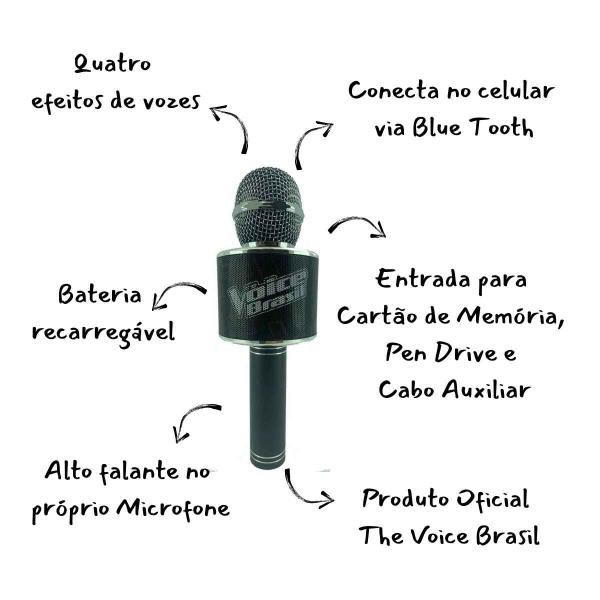 Imagem de Microfone The Voice Brasil Oficial Original Brinquedo Bluetooth Efeito Muda Voz Karaoke Bateria Recarregável CKS