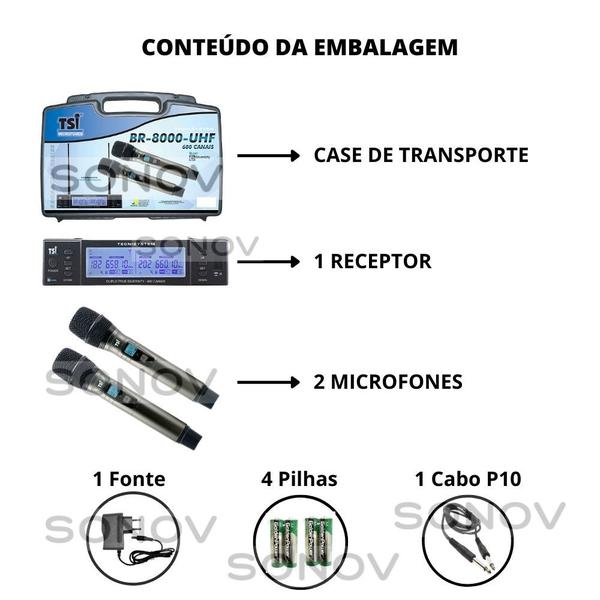 Imagem de Microfone tsi sem fio br 8000 duplo mao uhf