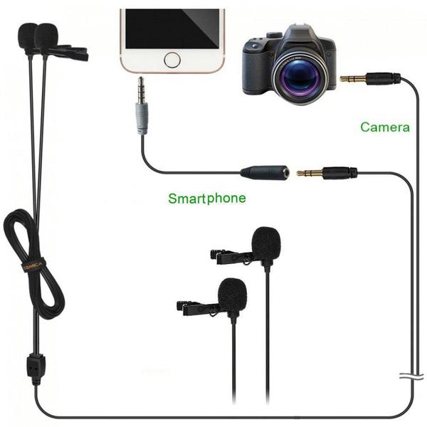 Imagem de Microfones de Lapela Duplo Comica CVM-D02B Omnidirecional para Câmeras e SmartPhones (6.0m)