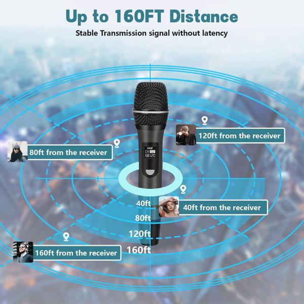 Imagem de Microfones sem fio DFTRT UHF recarregáveis de metal com alcance de 160 pés