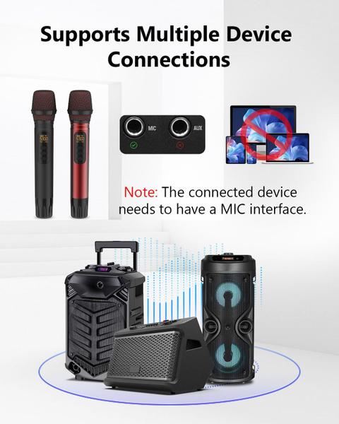 Imagem de Microfones sem fio ROUWU UHF Metal Dual Handheld Karaoke