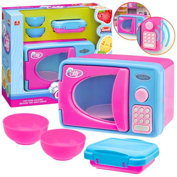 Imagem de Microondas Infantil c/ Acessórios Som e Luz Brinquedo Cozinha Menina