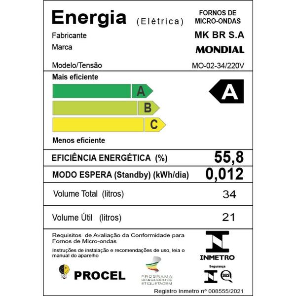 Imagem de Microondas Mondial 34 Litros MO-02-34-B 1200W Preto Espelhado 220V