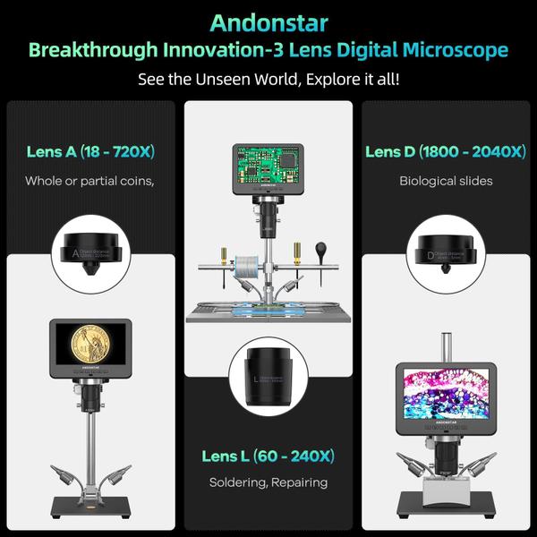 Imagem de Microscópio digital Andonstar AD246S-M Plus 7" HDMI 2160P UH