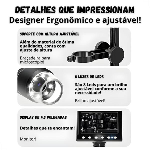 Microscópio Digital Eletrônico USB 4,3 Polegadas Display LCD Zomm