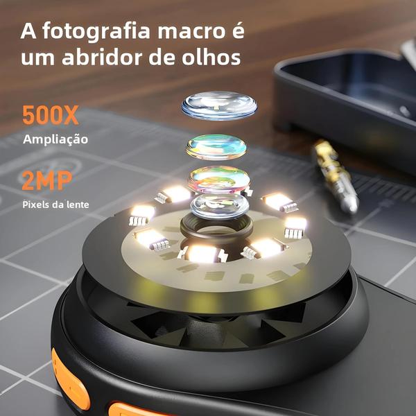 Imagem de Microscópio Digital Portátil 500x com Luz - Ideal para Moedas, Joias e Reparos