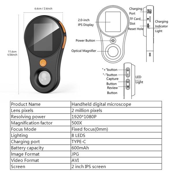 Imagem de Microscópio digital portátil JHShlye 370 com ampliação de 500X