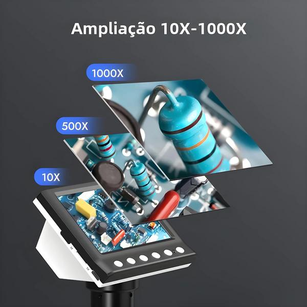 Imagem de Microscópio Digital Rievbcau DM7 4,3" 1000x 1080p com LED - Ideal para Inspeção de Moedas