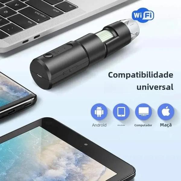 Imagem de Microscópio Digital Sem Fio 50x-1000x com Suporte Flexível - Compatível com Android, iOS, iPhone e PC