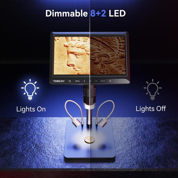 Imagem de Microscópio digital TOMLOV DM702 LCD de 10,1" 1300x com luz