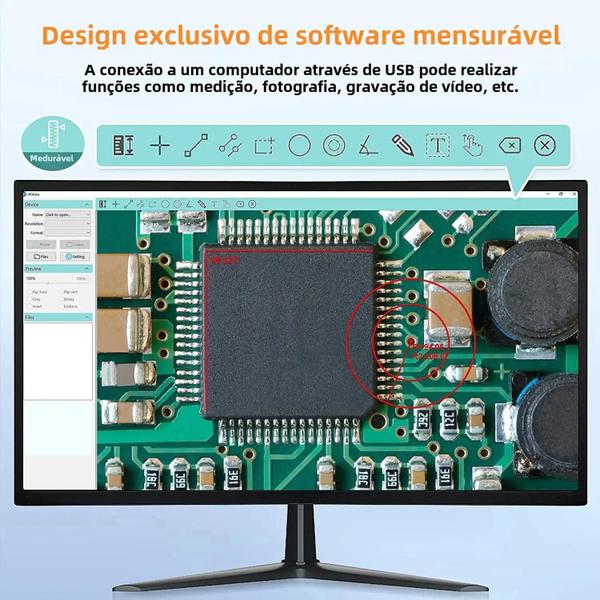 Imagem de Microscópio Digital USB 1200x HD Rievbcau - Microscópio Eletrônico Profissional com 10 Luzes LED