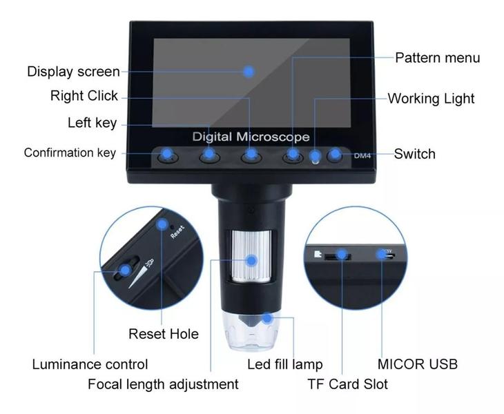 Imagem de Microscópio Eletrônico Digital Dm4 1000x 2.0mp Usb 4.3 Lcd