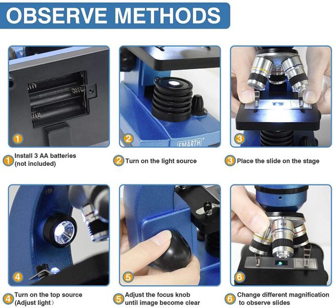Imagem de Microscópio Emarth 40X-1000X Compound para crianças com 52 kits