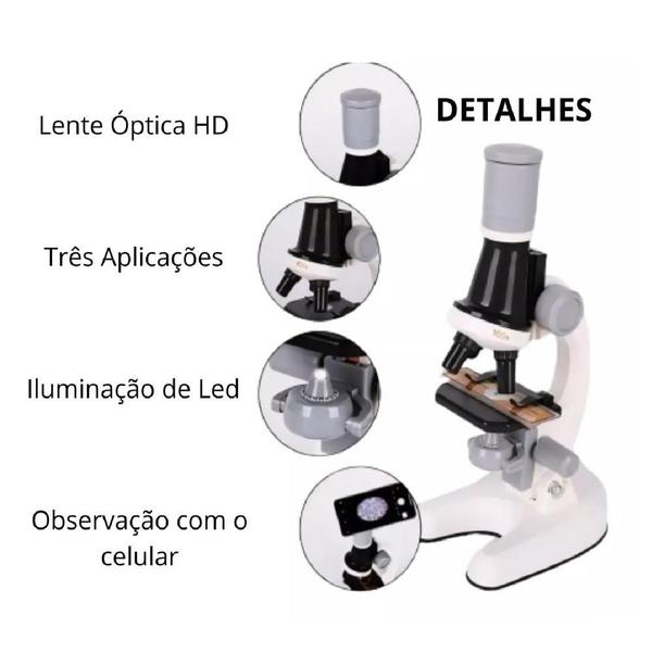 Imagem de Microscopio infantil didatico completo com lente e led laboratorio aumento 100x 400x 1200x