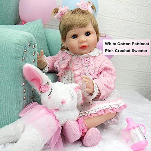 Imagem de Milidool Reborn Baby Dolls, Bonecas realistas recém-nascidas, 22 polegadas Real Life Weighted Cloth Body Baby Dolls Girl with Bunny Toy Gift Set