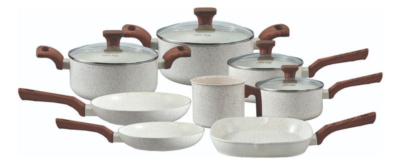 Mimo Style, Conjunto de 8 Panelas Pratic Cook Marmol Compatível com Fogão por Indução