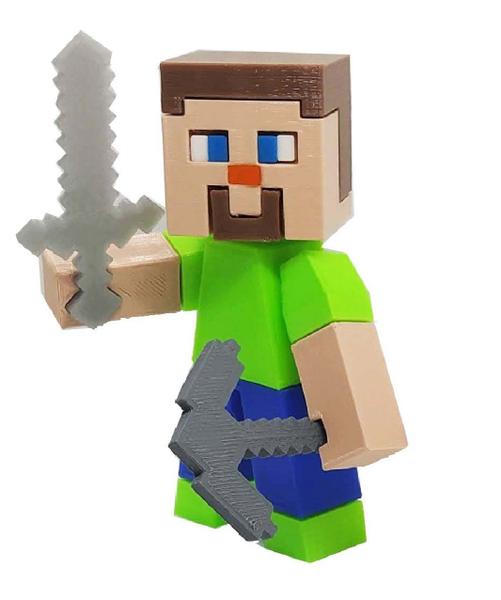 Imagem de Minecraft - Steve com lobo cinza e picareta+espada