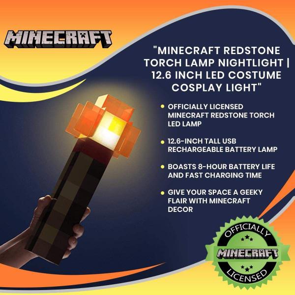 Imagem de Minecraft Toys Redstone Torch 12.6 Inch LED Lamp  USB Recarregável para Nightlight, Costume Cosplay, Roleplay