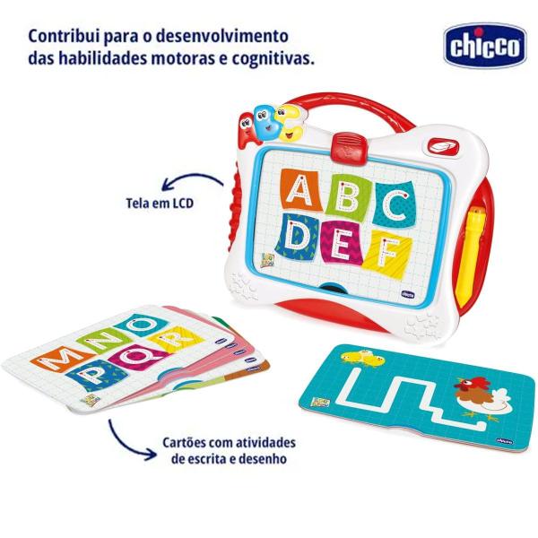 Imagem de Minha Primeira Lousa Digital Chicco Brinquedo Educativo Montessori Aprender Ler e Escrever 4 em 1 Tela LCD +4 anos