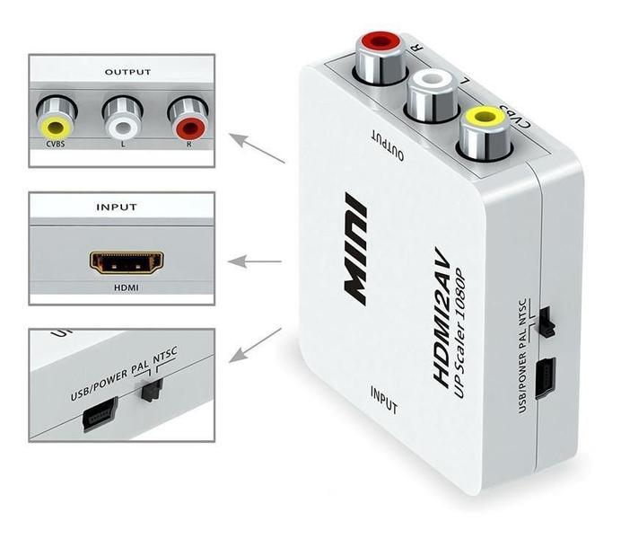 Imagem de Mini Adaptador Conversor Hdmi2Av Entrada Hdmi Para Saida Av