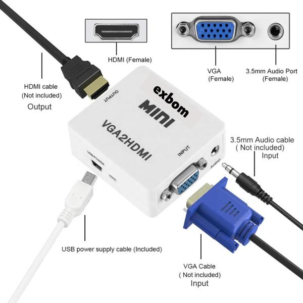 Imagem de Mini adaptador VGA para HDMI VGA2HDMI 1080 P conector conversor com áudio para PC laptop para projetor HDTV