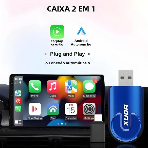 Imagem de Mini Adaptador Wireless CarPlay e Android Auto - com Bluetooth para Rádio do Carro