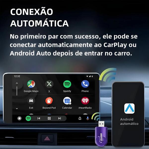 Imagem de Mini Adaptador Wireless CarPlay e Android Auto - com Bluetooth para Rádio do Carro