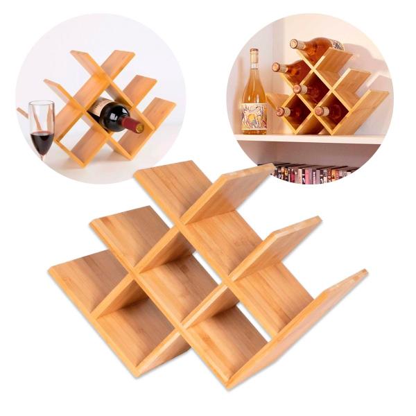 Imagem de Mini Adega Porta Vinho Bebidas Suporta Até 8 Garrafas Luxo Bamboo Mor