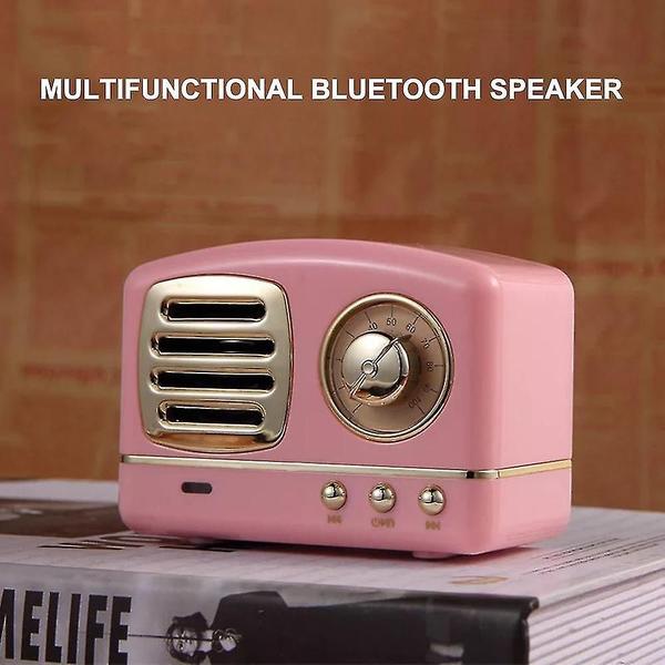 Imagem de Mini Alto-Falante Bluetooth Retro Portátil com Rádio - Entrada USB/TF - Rosa