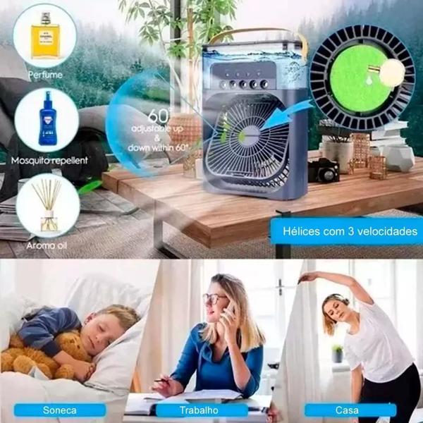 Imagem de Mini Ar Condicionado Climatizador Umidificador Ventilador Agua E Gelo Com LED Portátil Usb