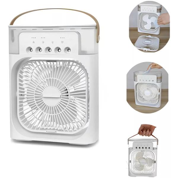 Imagem de Mini Ar Condicionado Climatizador Umidificador Ventilador Portátil USB Led Quarto Sala Escritório Mesa Reservatório 600ml Alça