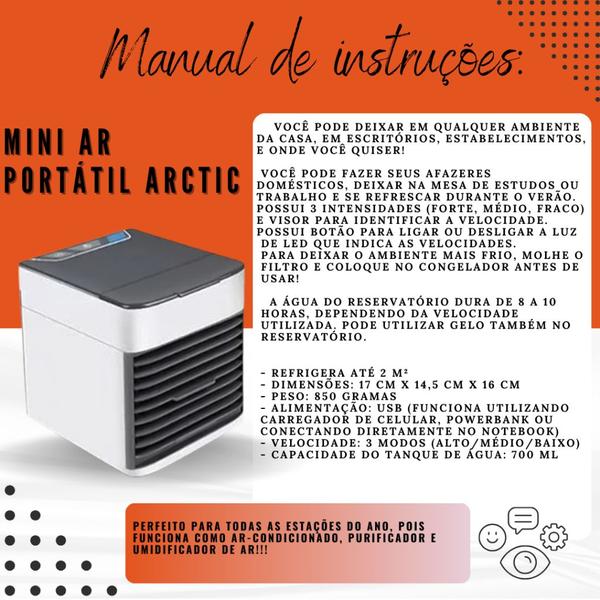 Imagem de Mini Ar Condicionado Portátil Arctic Air Cooler Umidificador Climatizador Luz Led USB / Ar puro