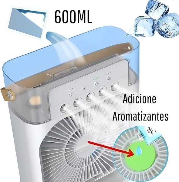 Imagem de Mini Ar Condicionado Portátil Climatizador Umidificador de Ar Água Gelo Aroma 3 Velocidades USB LED