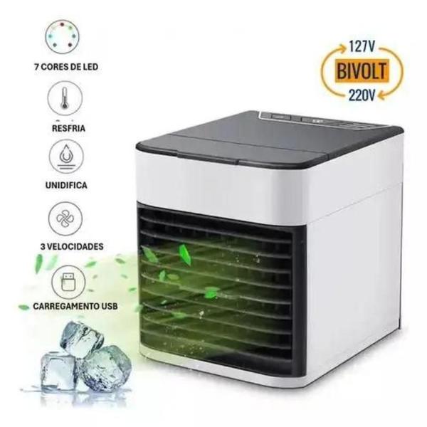 Imagem de Mini Ar Condicionado Portátil para Carro caminhão Umidificador Climatizador Cooler Luz Led USB Cor Branco 12v