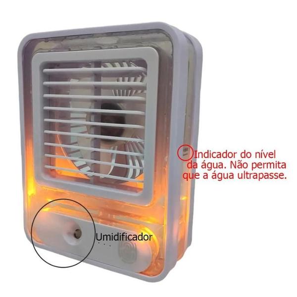 Imagem de Mini Ar Condicionado Portátil USB Ventilador de Mesa Umidificador Climatizador de Ar Água e Luz de Led Bivolt