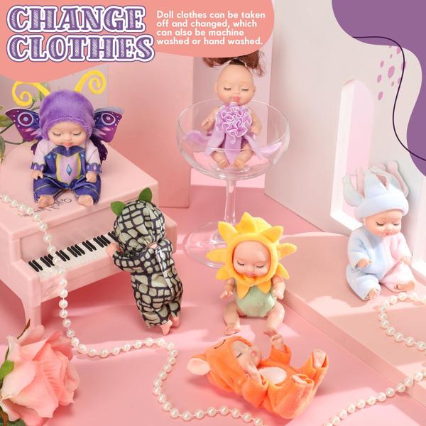 Imagem de Mini Baby Dolls Hanaive Reborn de 11 cm com 6 roupas, conjunto de 6 meninas