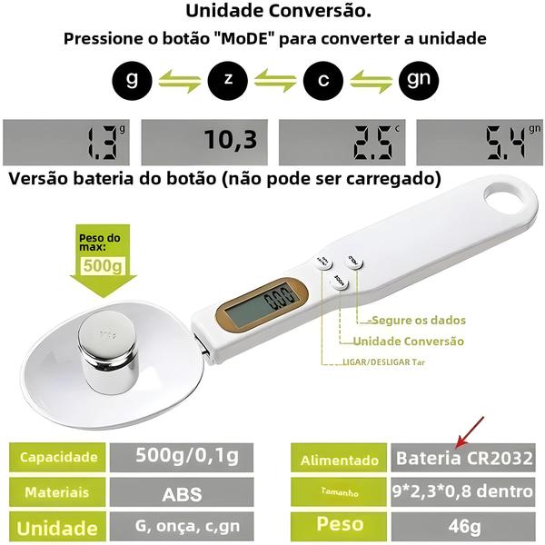 Imagem de Mini Balança de Cozinha Digital LCD - 0,1g a 500g - Com Colher Medidora