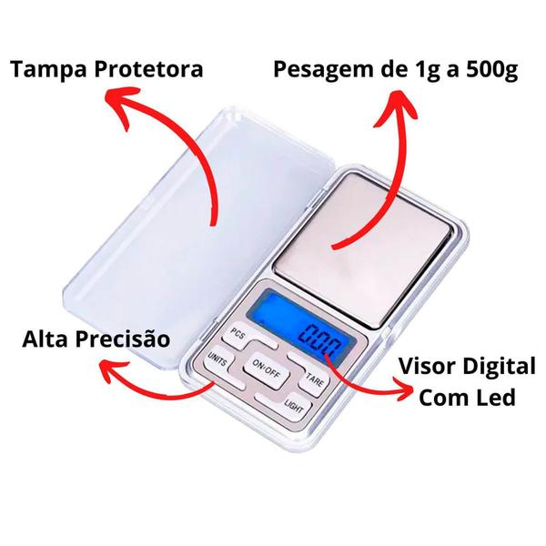 Imagem de Mini Balança Digital Bolso Alta Precisão 500G Joia Ouro - Kapbom