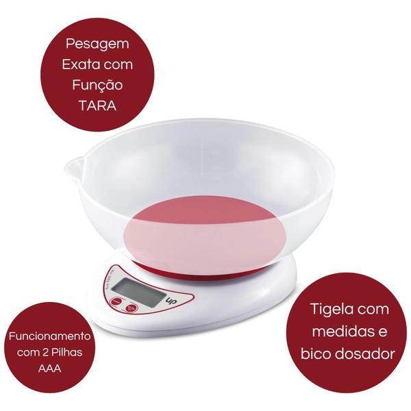 Imagem de Mini Balança Digital Com Tigela Base Antiderrapante Pesa em Gramas Libras Oz com Função Tara Para Dieta Equilibrada