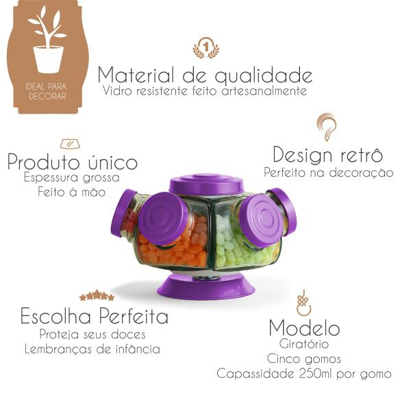 Imagem de Mini baleiro giratório de vidro artesanal pequeno modelo antigo bomboniere roxo