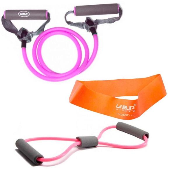 Imagem de Mini Band Levee + Elastico em Oito Leve + Extensor Leve Rosa  Liveup Sports 