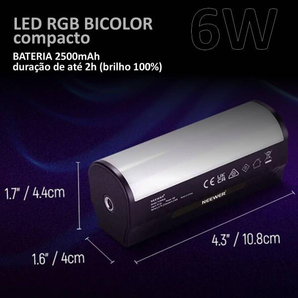 Mini Bastão Led RGB Bicolor 6W com Imã Neewer TL96 Foto Video Imagem de Mini Bastão Led RGB Bicolor 6W com Imã Neewer TL96 Foto Video