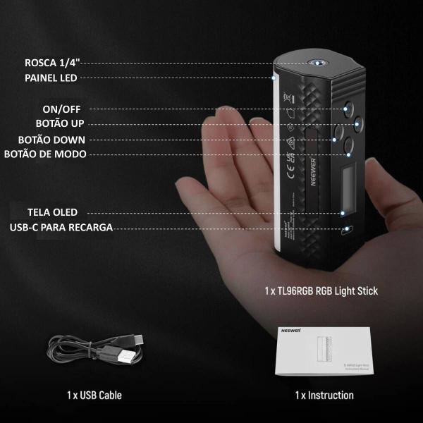 Mini Bastão Led RGB Bicolor 6W com Imã Neewer TL96 Foto Video Imagem de Mini Bastão Led RGB Bicolor 6W com Imã Neewer TL96 Foto Video