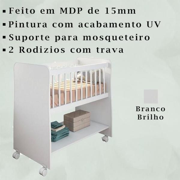 Mini Berço Com Rodizios 3050 Branco PLLA - Peternella Imagem de Mini Berço Com Rodizios 3050 Branco PLLA