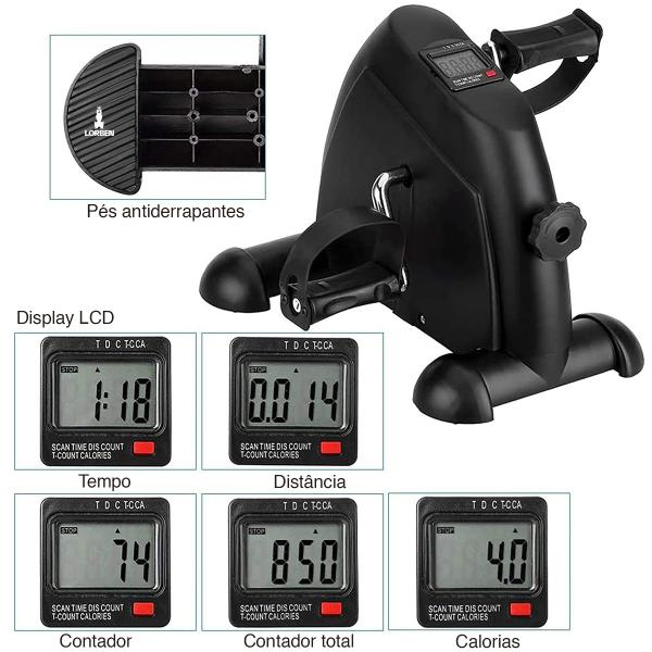 Imagem de Mini Bicicleta Ergométrica Lorben Preta Fisioterapia Reabilitação Braços e Pernas com Monitor Digital - GT380