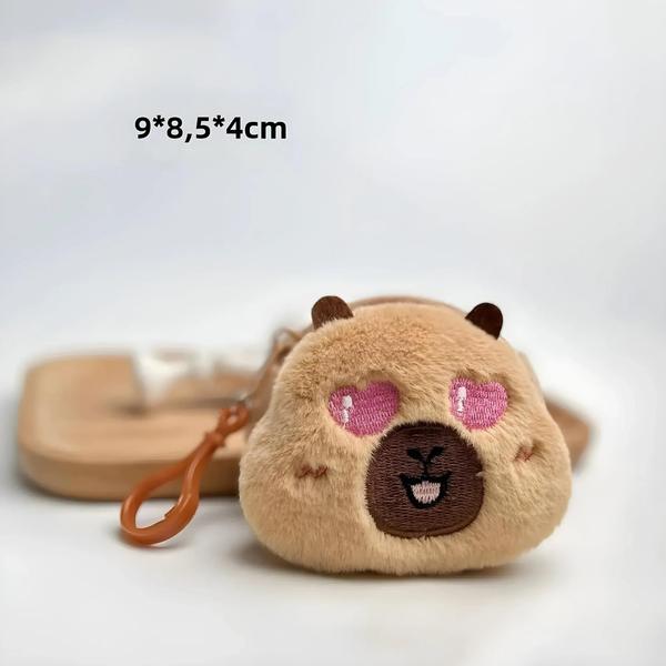 Imagem de Mini Bolsa de Pelúcia Kawaii Capivara - Porta Moedas Redondo com Pingente