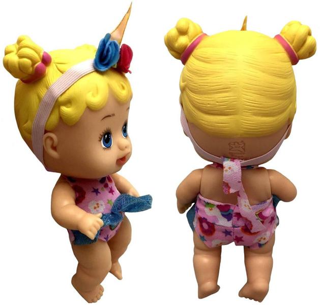 Imagem de Mini Boneca Menina Little Dolls Balancinho Balanço Unicórnio - Acompanha Acessórios Mamadeira Mágica E Certidão De Nascimento - Divertoys Brinquedos