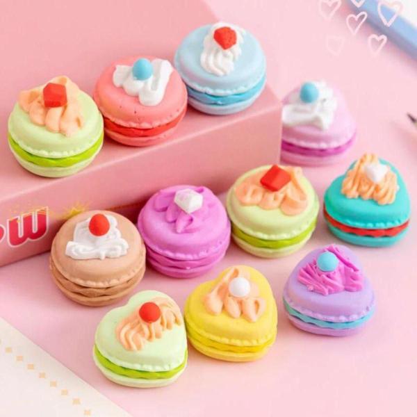 Imagem de Mini Borrachas Decorativas Coração Macaron Ersers Kit Com 6