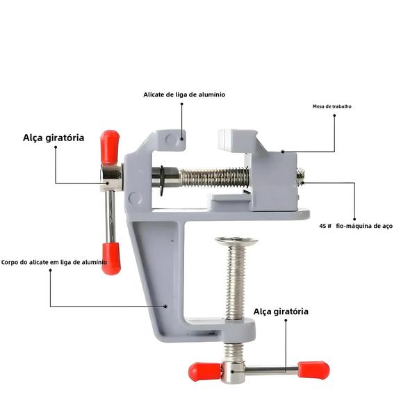 Imagem de Mini Braçadeira de Mesa Multifuncional 35mm - Alumínio - Para Artesanato e Reparos